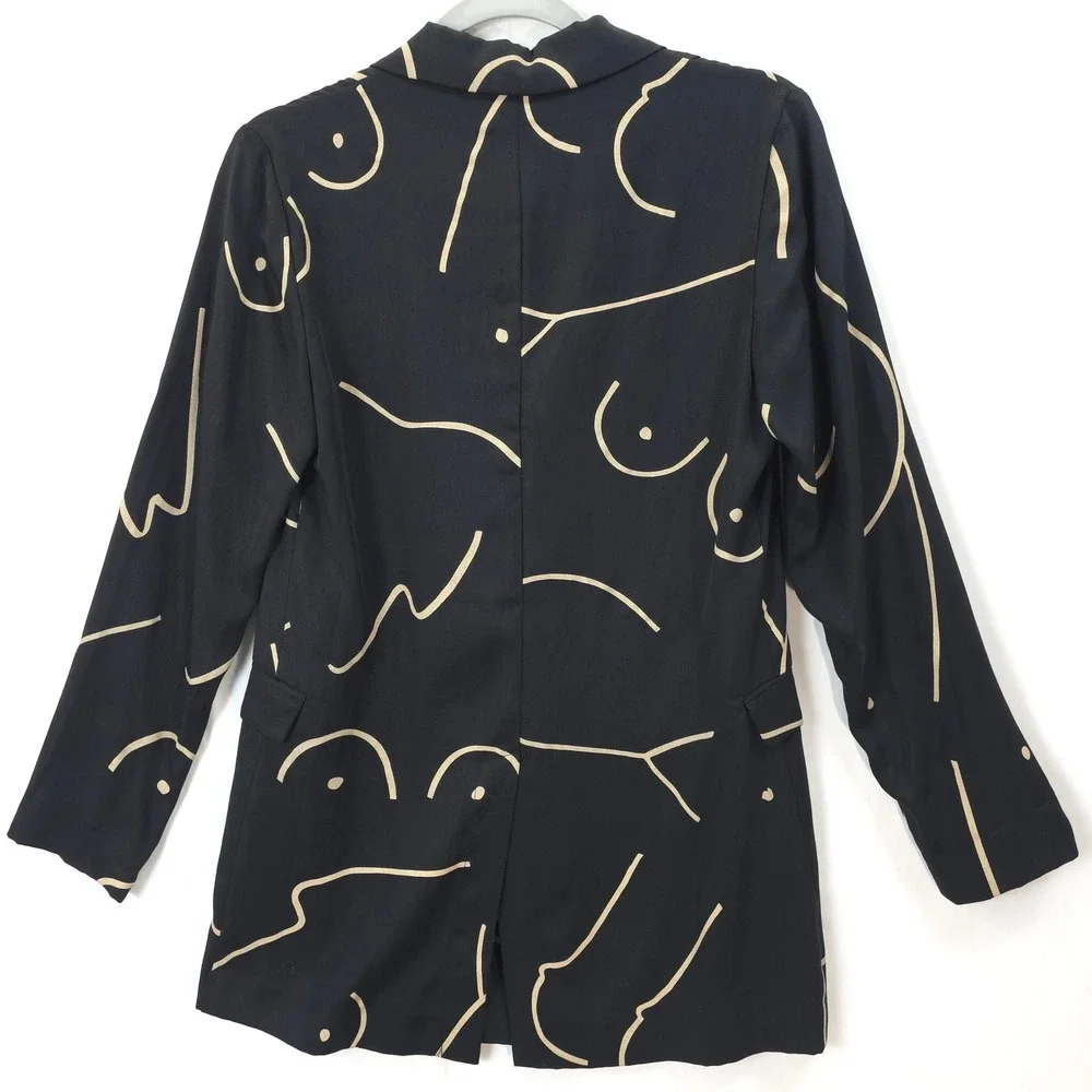 City Chic Abstract Blazer Lightweight Tencel Black Minimalist Art Jacket XS